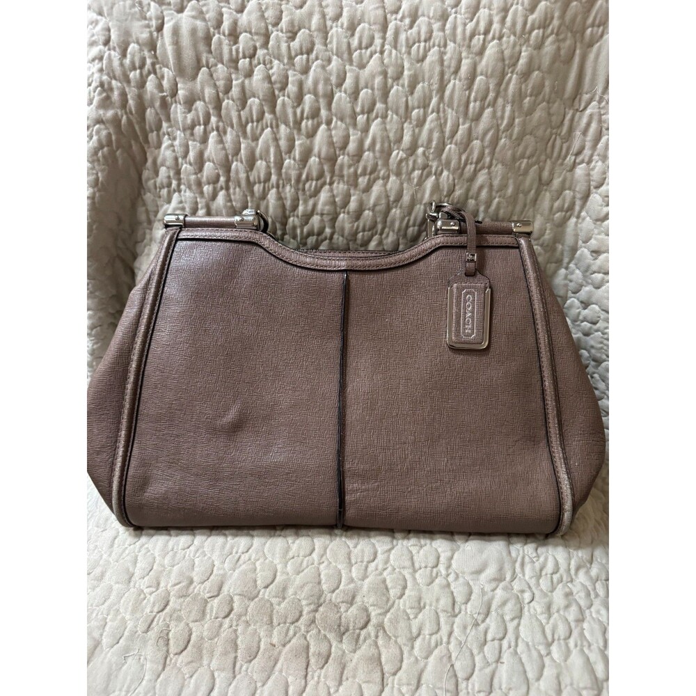 Coach Madison Caroline Textured Parchment Tan Leather LG Satchel Handbag